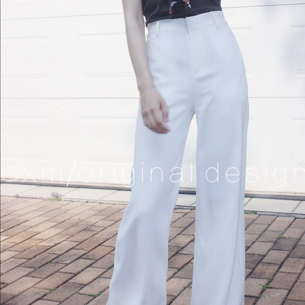 White chiffon flared long pants wide leg